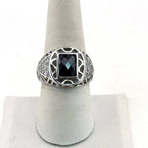 Estate Sterling Silver 925 Men's Ring Size 8 Black Onyx Square Gemstone 6.3g